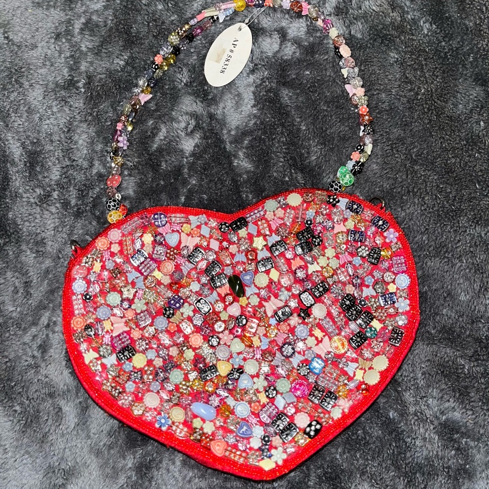 Colorful Heart-Shaped Beaded Bag